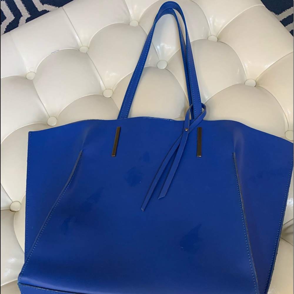 Italian leather cobalt blue tote bag